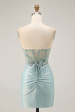 Grey Green Bodycon Strapless Homecoming Dress with Sequins