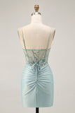 Grey Green Bodycon Strapless Homecoming Dress with Sequins