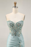 Grey Green Bodycon Strapless Homecoming Dress with Sequins