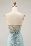 Grey Green Bodycon Strapless Homecoming Dress with Sequins