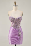 Sparkly Grey Green Bodycon Strapless Short Homecoming Dress with Lace Up Back