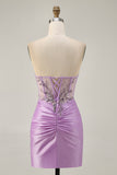 Sparkly Grey Green Bodycon Strapless Short Homecoming Dress with Lace Up Back