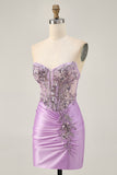 Sparkly Grey Green Bodycon Strapless Short Homecoming Dress with Lace Up Back