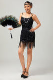 Sparkly Black Sequin Gatsby Short 1920s Dress With Fringes
