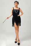 Black Sequin Gatsby Bodycon Short 1920s Dress with Fringes