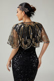 Sparkly Black Golden 1920s Women Cape with Sequins