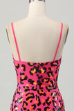 Fuchsia Bodycon Spaghetti Straps Sequins Homecoming Dress with Slit