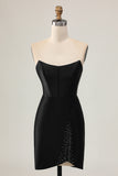 Black Corset Bodycon Cut Out Beaded Homecoming Dress