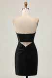 Black Corset Bodycon Cut Out Beaded Homecoming Dress