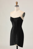 Black Corset Bodycon Cut Out Beaded Homecoming Dress