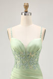 Corset Satin Matcha Tight Homecoming Dress with Appliques