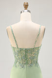 Corset Satin Matcha Tight Homecoming Dress with Appliques