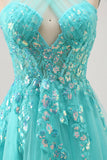 Halter Appliqued A Line Short Green Homecoming Dress