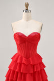 Strapless Red A Line Tiered Corset Short Homecoming Dress