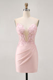 Appliqued Corset Blush Bodycon Homecoming Dress