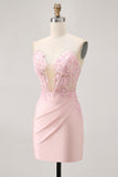 Appliqued Corset Blush Bodycon Homecoming Dress