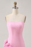 Strapless Pink Bodycon Homecoming Dress with 3D Flowers