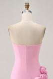Strapless Pink Bodycon Homecoming Dress with 3D Flowers