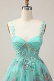Green Corset A-Line Floral Short Homecoming Dress with Lace Up Back