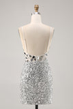 Silver V Neck Bodycon Corset Mirror Homecoming Dress