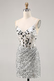 Silver V Neck Bodycon Corset Mirror Homecoming Dress