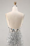 Silver V Neck Bodycon Corset Mirror Homecoming Dress