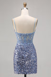 Corset Grey Blue Bodycon Sequins Homecoming Dress with Slit