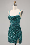 Corset Grey Blue Bodycon Sequins Homecoming Dress with Slit