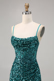 Corset Grey Blue Bodycon Sequins Homecoming Dress with Slit