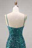 Corset Grey Blue Bodycon Sequins Homecoming Dress with Slit