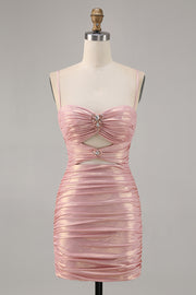 Glitter Blush Cut Out Ruched Tight Homecoming Dress