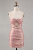 Glitter Blush Cut Out Ruched Tight Homecoming Dress