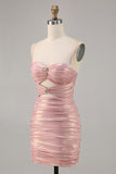 Glitter Blush Cut Out Ruched Tight Homecoming Dress
