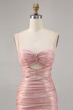 Glitter Blush Cut Out Ruched Tight Homecoming Dress