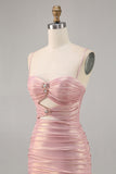 Glitter Blush Cut Out Ruched Tight Homecoming Dress