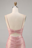 Glitter Blush Cut Out Ruched Tight Homecoming Dress