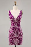 Sparkly Fuchsia Beaded Bodycon Homecoming Dress
