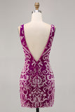 Sparkly Fuchsia Beaded Bodycon Homecoming Dress