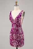 Sparkly Fuchsia Beaded Bodycon Homecoming Dress