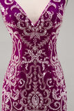 Sparkly Fuchsia Beaded Bodycon Homecoming Dress