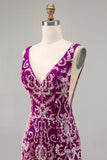 Sparkly Fuchsia Beaded Bodycon Homecoming Dress