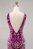 Sparkly Fuchsia Beaded Bodycon Homecoming Dress