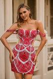 Red Off the Shoulder Bodycon Homecoming Dress with Sequins