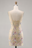 Sparkly Apricot Floral Embroidered Bodycon Homecoming Dress