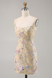 Sparkly Apricot Floral Embroidered Bodycon Homecoming Dress