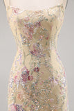 Sparkly Apricot Floral Embroidered Bodycon Homecoming Dress