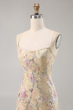 Sparkly Apricot Floral Embroidered Bodycon Homecoming Dress