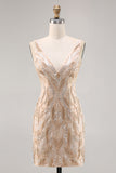 Sparkly Champagne Bodycon Beaded Homecoming Dress with Sequins