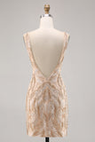 Sparkly Champagne Bodycon Beaded Homecoming Dress with Sequins