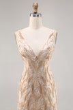 Sparkly Champagne Bodycon Beaded Homecoming Dress with Sequins